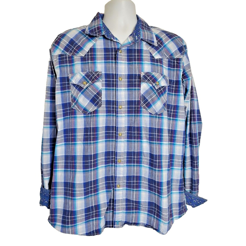 Wrangler Twenty X Shirt Mens XL Blue Long Sleeve Flip Cuff Western 20X